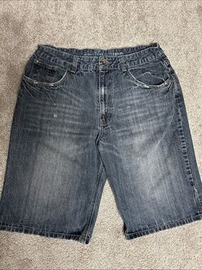 Vintage Machine Dark Wash Baggy Jean Shorts Y2K